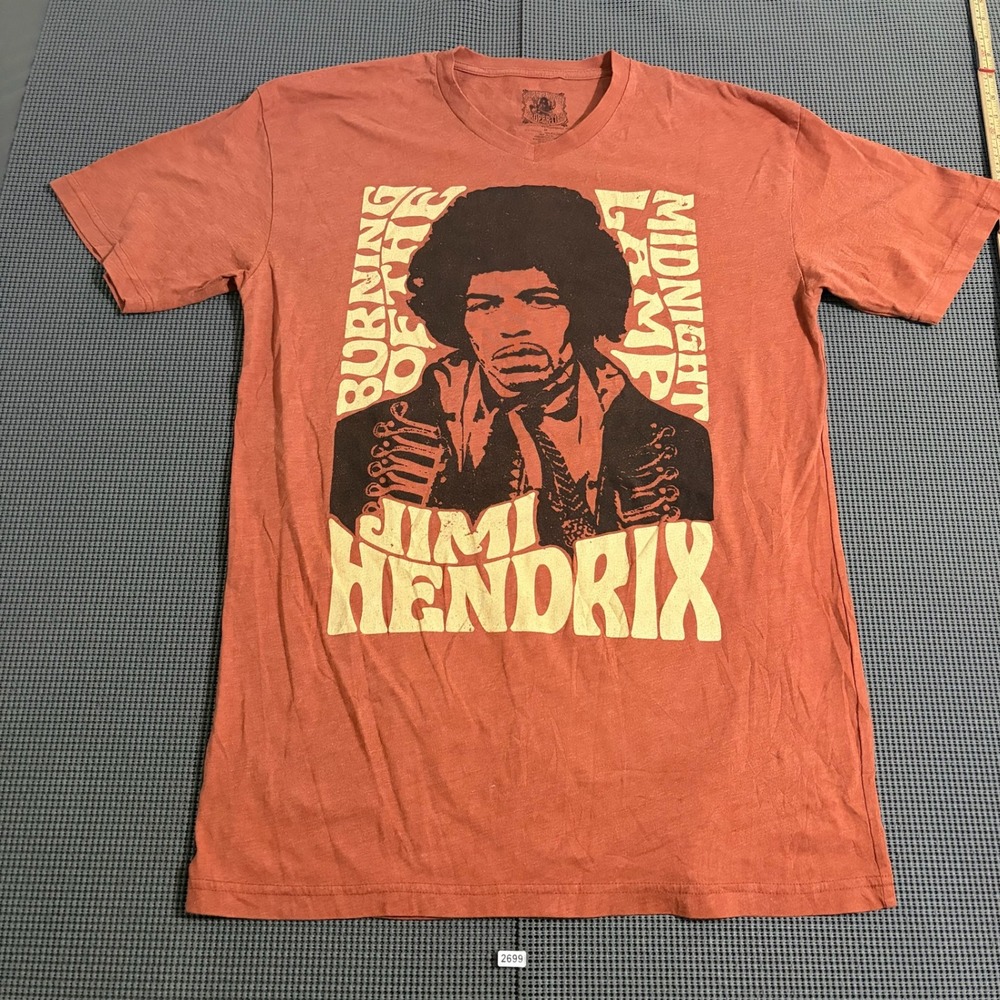 Purple Haze Properties Jimi Hendrix Graphic V-Neck T-Shirt Orange Mens Size M
